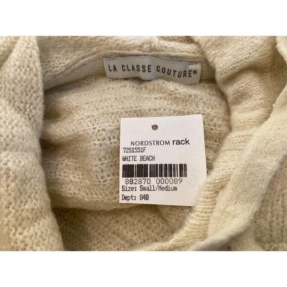 La Classe Couture Knit Drawstring Hoodie Poncho Sz Small/Medium White Beach NWT - Picture 5 of 7